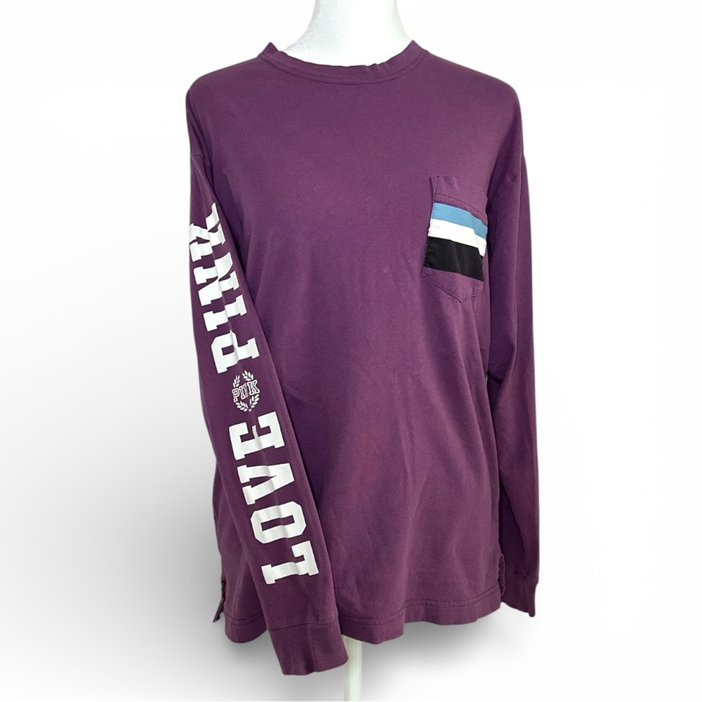 PINK Victoria's Secret Purple Arm‎ Print Long Sleeve Top Casual Everyday Size XS